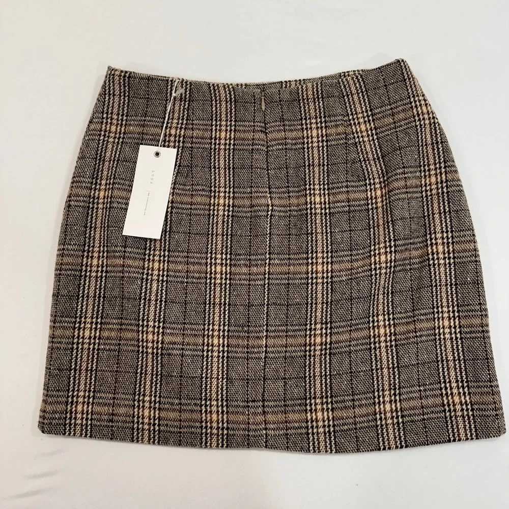 Lush Plaid Mini Skirt Women‎ Size S Brown Tan Front Slit NWT | Dark Academia